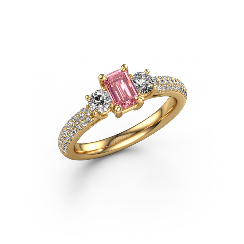 Image de Bague de fiançailles Marielle EME 585 or jaune Diamant synthétique roze 6x4 mm