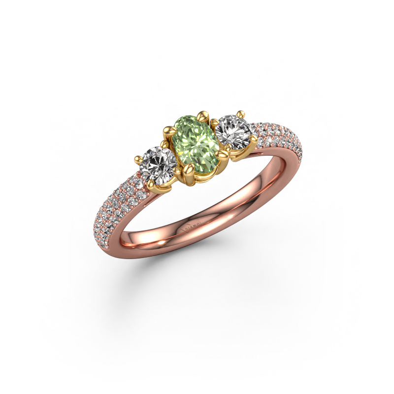 Image de Bague de fiançailles Marielle OVL 585 or rose Diamants synthétiques vert 6.5x4.5 mm