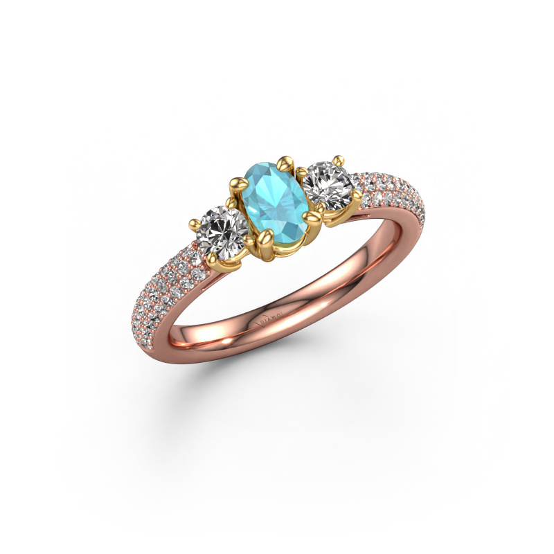 Image of Engagement ring Marielle OVL 585 rose gold Blue topaz 6.5x4.5 mm