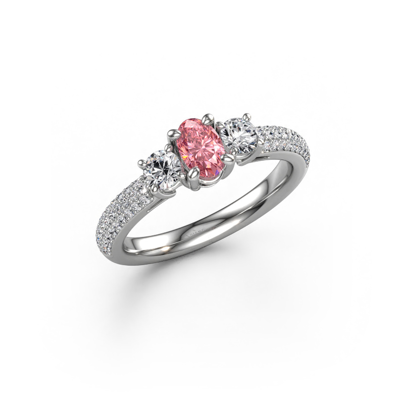 Image de Bague de fiançailles Marielle OVL 950 platine Diamant synthétique roze 6.5x4.5 mm