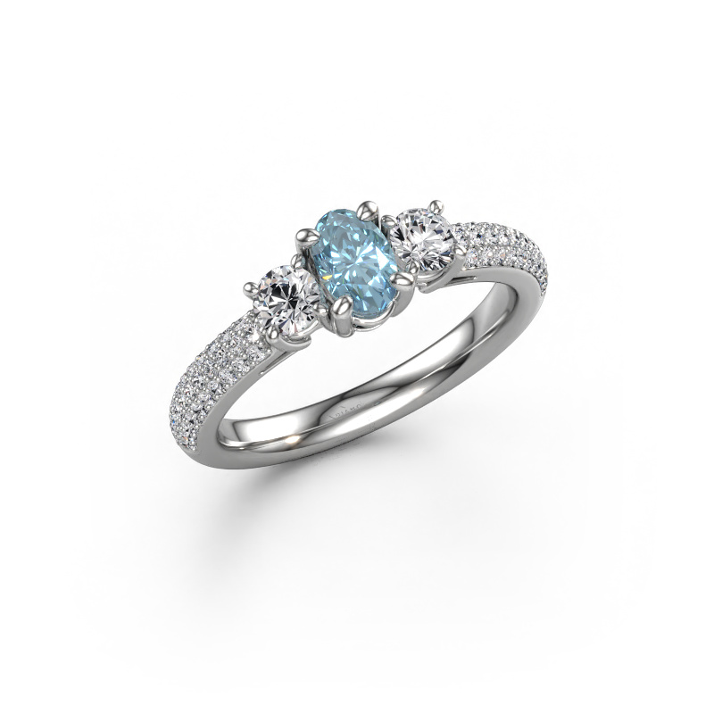 Image de Bague de fiançailles Marielle OVL 950 platine Diamant synthétique bleu 6.5x4.5 mm