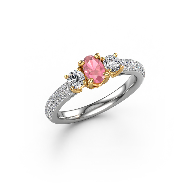Afbeelding van Verlovingsring Marielle OVL 585 witgoud Toermalijn pink 6.5x4.5 mm