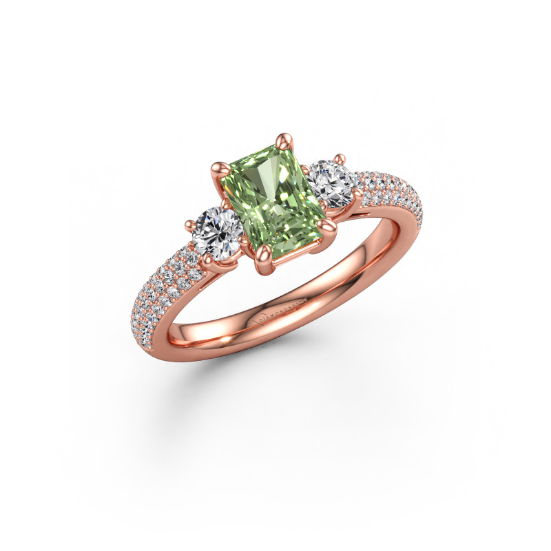 Bild av Förlovningsring Marielle RAD 585 roséguld Grön labbodlad diamant 7x5 mm
