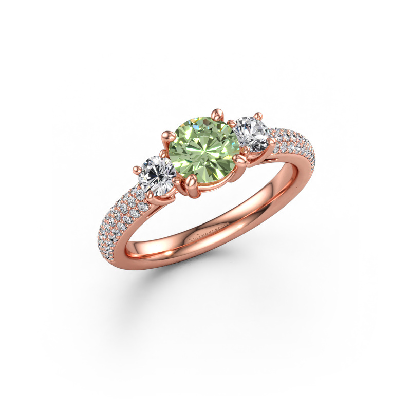 Bild av Förlovningsring Marielle RND 585 roséguld Grön labbodlad diamant 6 mm