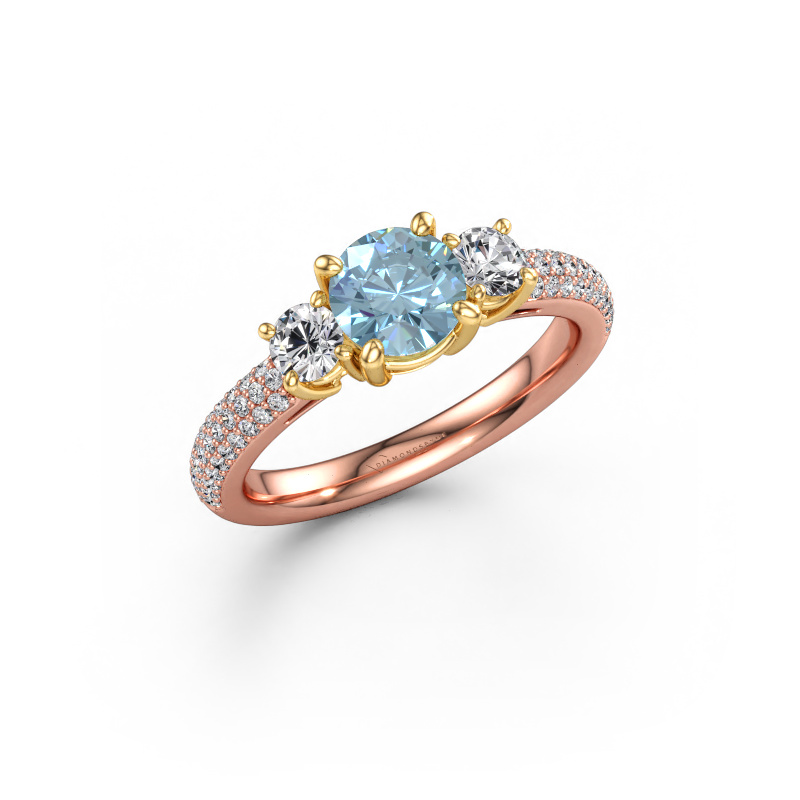 Afbeelding van Verlovingsring Marielle RND 585 rosé goud Blauwe lab grown diamant 6 mm