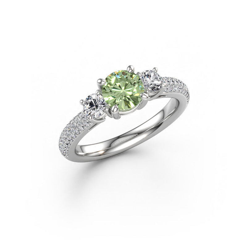 Afbeelding van Verlovingsring Marielle RND 950 platina Groene lab grown diamant 6 mm