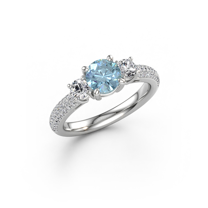 Afbeelding van Verlovingsring Marielle RND 950 platina Blauwe lab grown diamant 6 mm