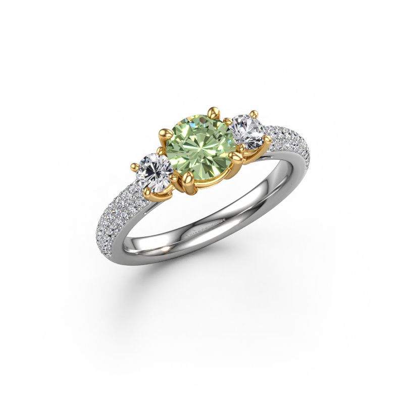 Bild von Verlobungsring Marielle RND 585 Weißgold Grüner Labor-Diamant 6 mm
