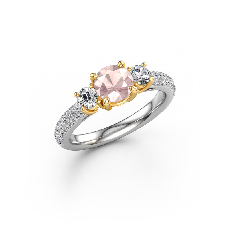 Afbeelding van Verlovingsring Marielle RND 585 witgoud Morganiet champagne 6 mm
