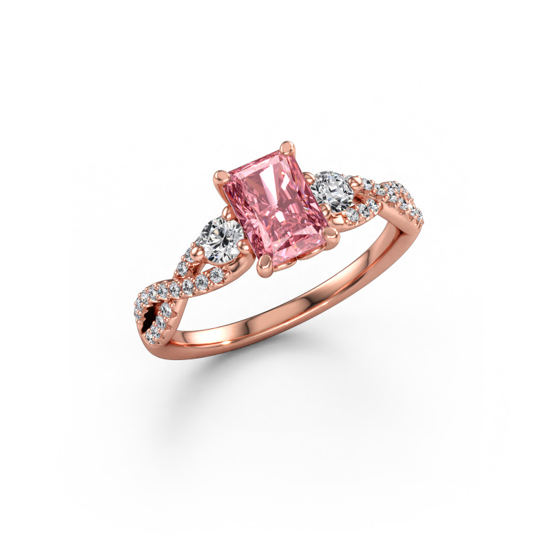 Image of Engagement ring Marilou RAD 585 rose gold Pink lab grown diamond 7x5 mm