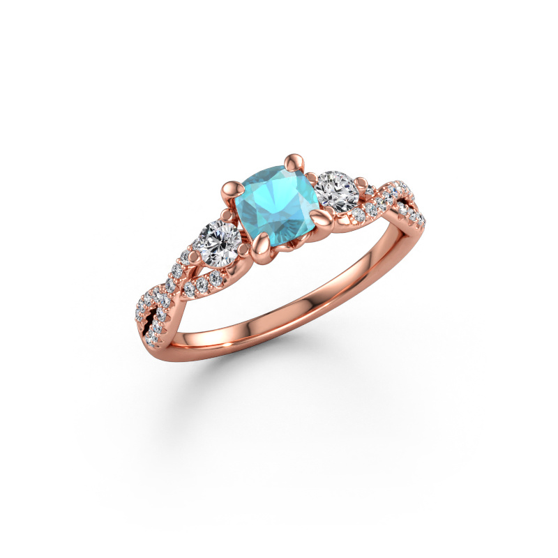 Immagine di Anello di fidanzamento Marilou CUS 585 oro rosa Topazio blu 5 mm