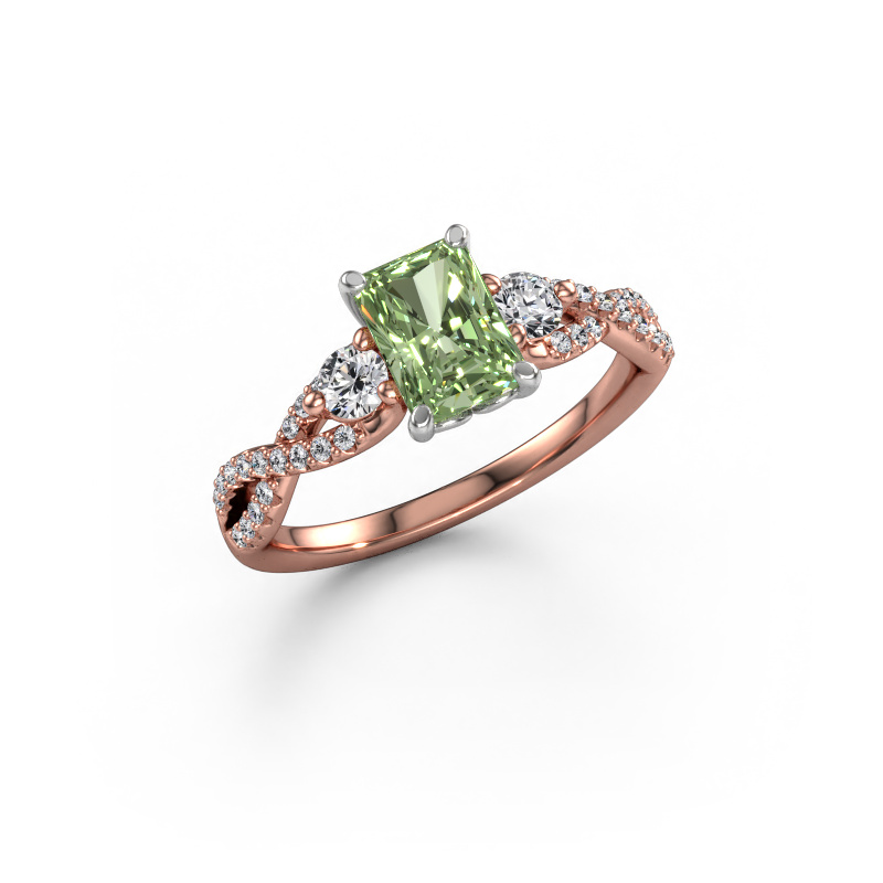 Image of Engagement ring Marilou RAD 585 rose gold Green lab grown diamond 7x5 mm