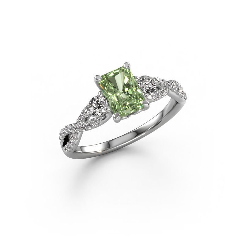 Image of Engagement ring Marilou RAD 950 platinum Green lab grown diamond 7x5 mm
