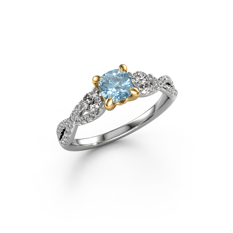 Image of Engagement ring Marilou CUS 585 white gold Blue lab grown diamond 5 mm