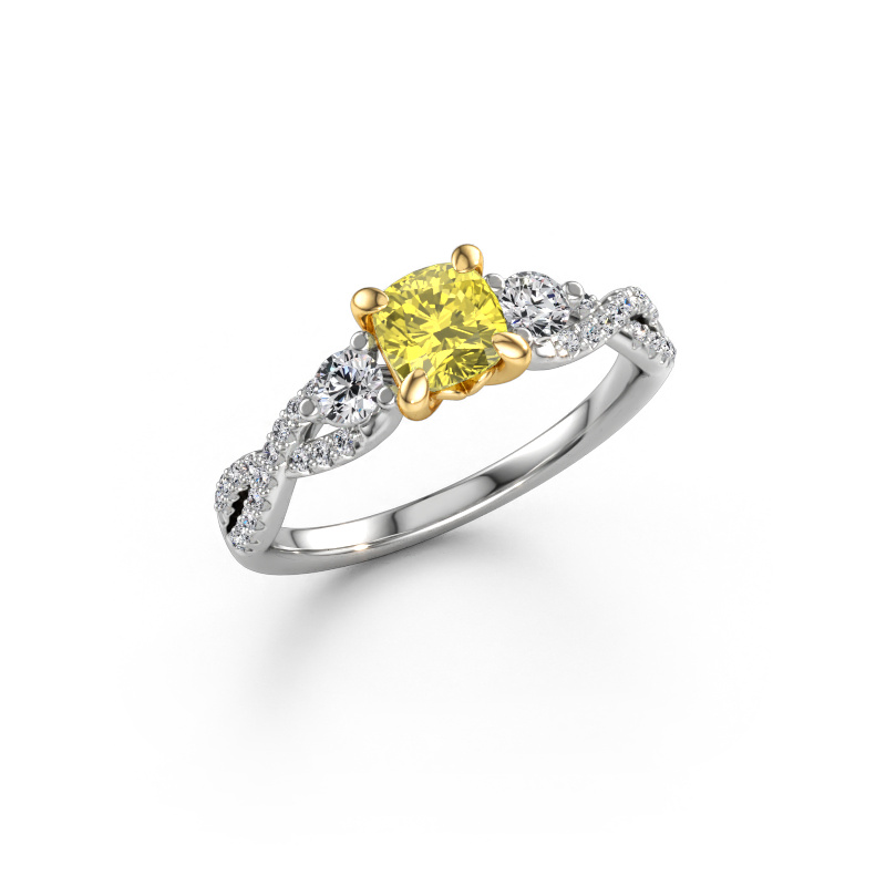 Afbeelding van Verlovingsring Marilou CUS 585 witgoud Gele lab grown diamant 5 mm