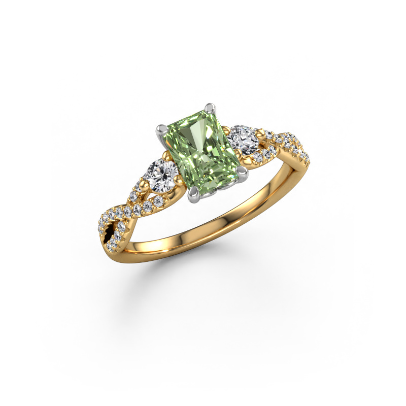 Image of Engagement ring Marilou RAD 585 gold Green lab grown diamond 7x5 mm