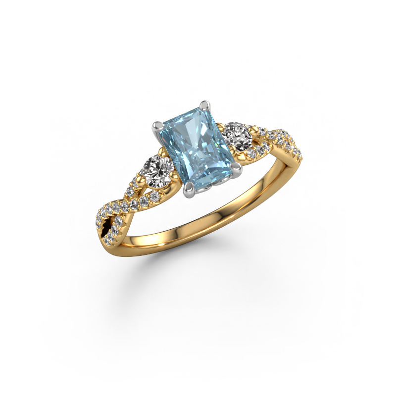 Image de Bague de fiançailles Marilou RAD 585 or jaune Diamant synthétique bleu 7x5 mm