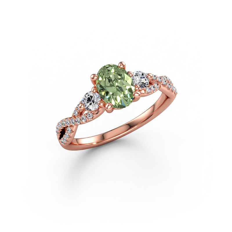 Bild av Förlovningsring Marilou OVL 585 roséguld Grön labbodlad diamant 7,5x5,5 mm