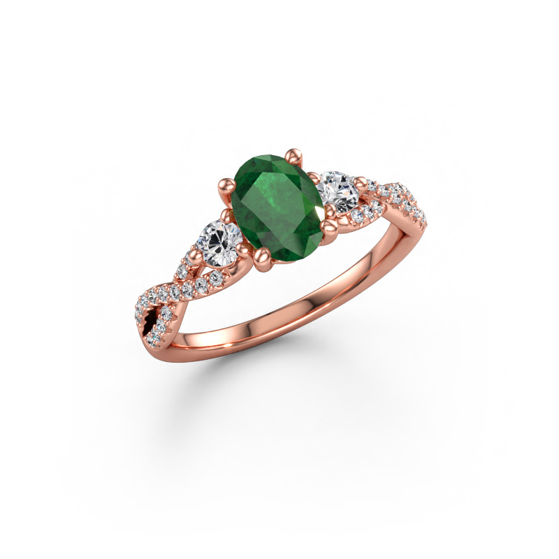 Bild av Förlovningsring Marilou OVL 585 roséguld Smaragd 7,5x5,5 mm