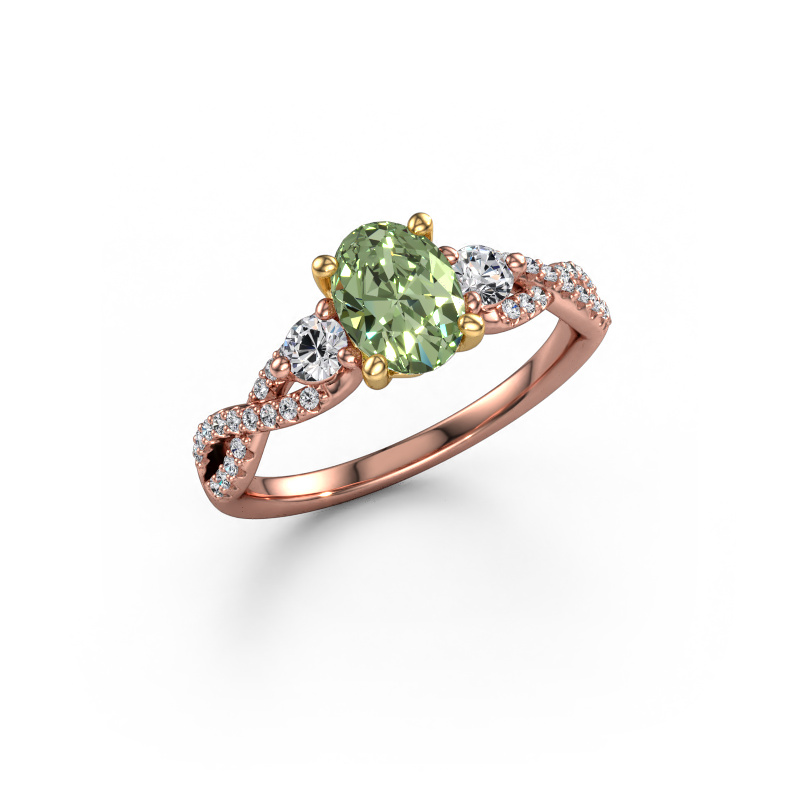 Image de Bague de fiançailles Marilou OVL 585 or rose Diamants synthétiques vert 7,5x5,5 mm