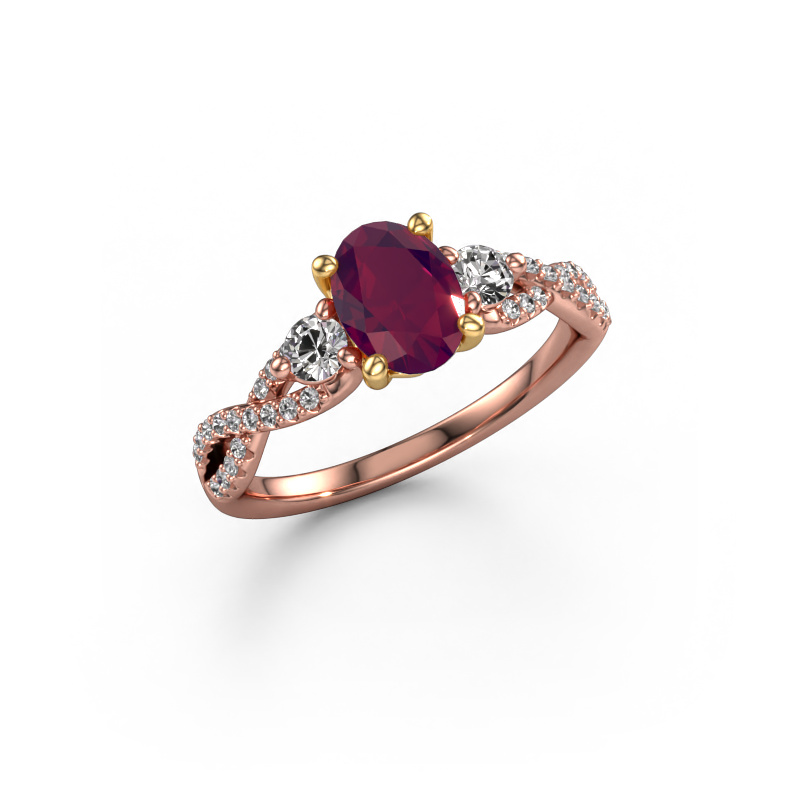 Image of Engagement ring Marilou OVL 585 rose gold Rhodolite 7,5x5,5 mm