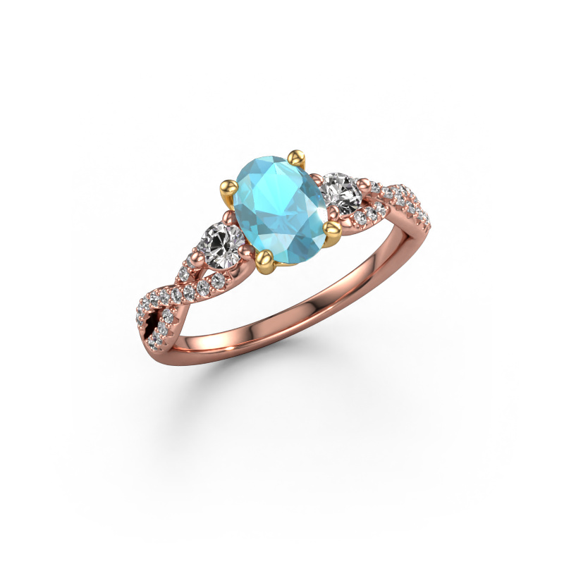 Image of Engagement ring Marilou OVL 585 rose gold Blue topaz 7,5x5,5 mm
