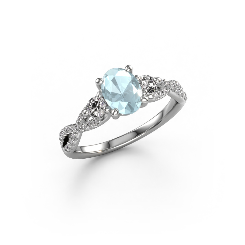 Image of Engagement ring Marilou OVL 950 platinum Aquamarine 7,5x5,5 mm