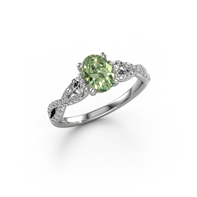 Image of Engagement ring Marilou OVL 950 platinum Green lab grown diamond 7,5x5,5 mm