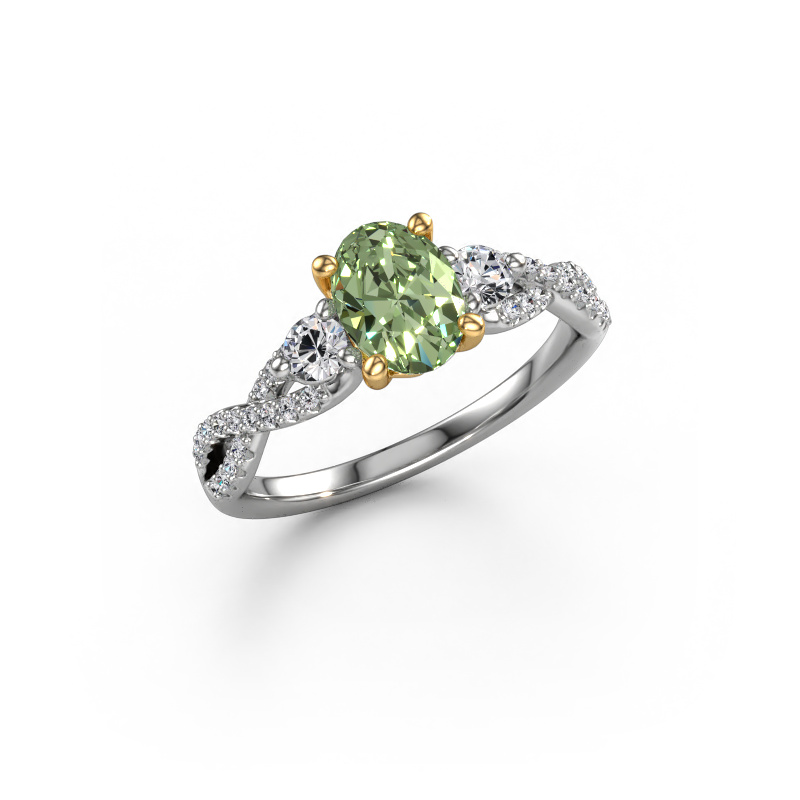Image de Bague de fiançailles Marilou OVL 585 or blanc Diamants synthétiques vert 7,5x5,5 mm