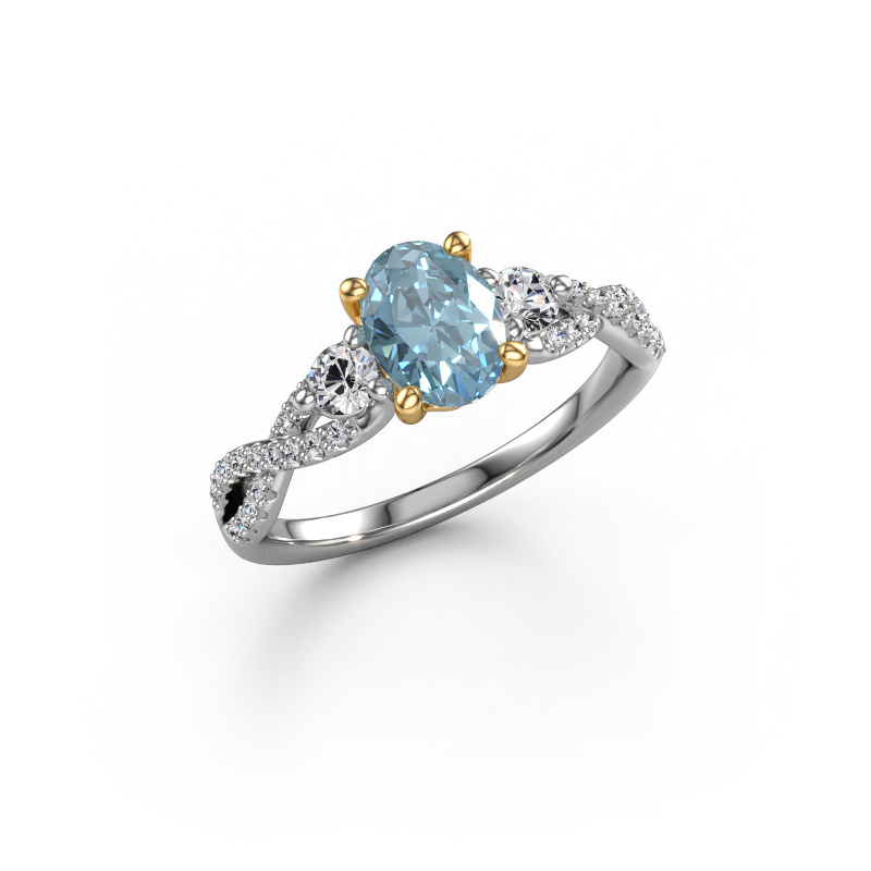 Image of Engagement ring Marilou OVL 585 white gold Blue lab grown diamond 7,5x5,5 mm