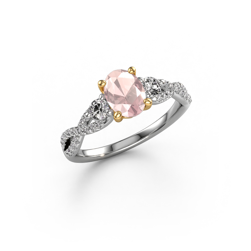Image of Engagement ring Marilou OVL 585 white gold Morganite champagne 7,5x5,5 mm