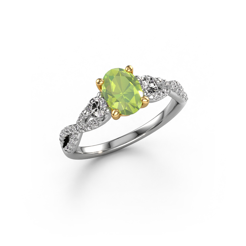 Image of Engagement ring Marilou OVL 585 white gold Peridot 7,5x5,5 mm