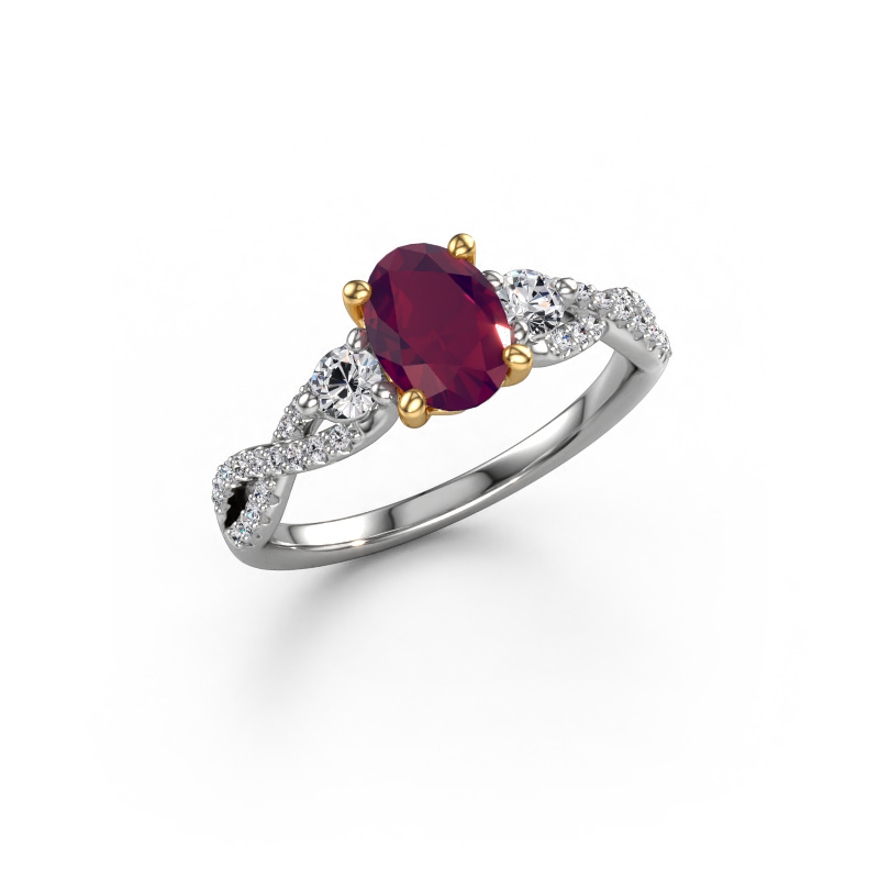 Image of Engagement ring Marilou OVL 585 white gold Rhodolite 7,5x5,5 mm