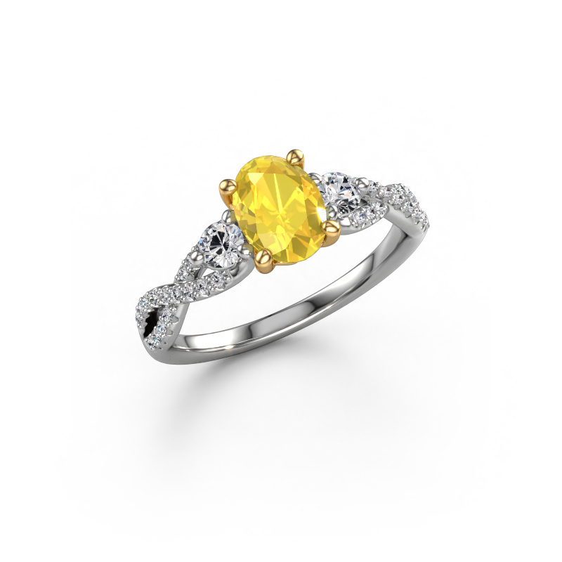 Image de Bague de fiançailles Marilou OVL 585 or blanc Saphir jaune 7,5x5,5 mm