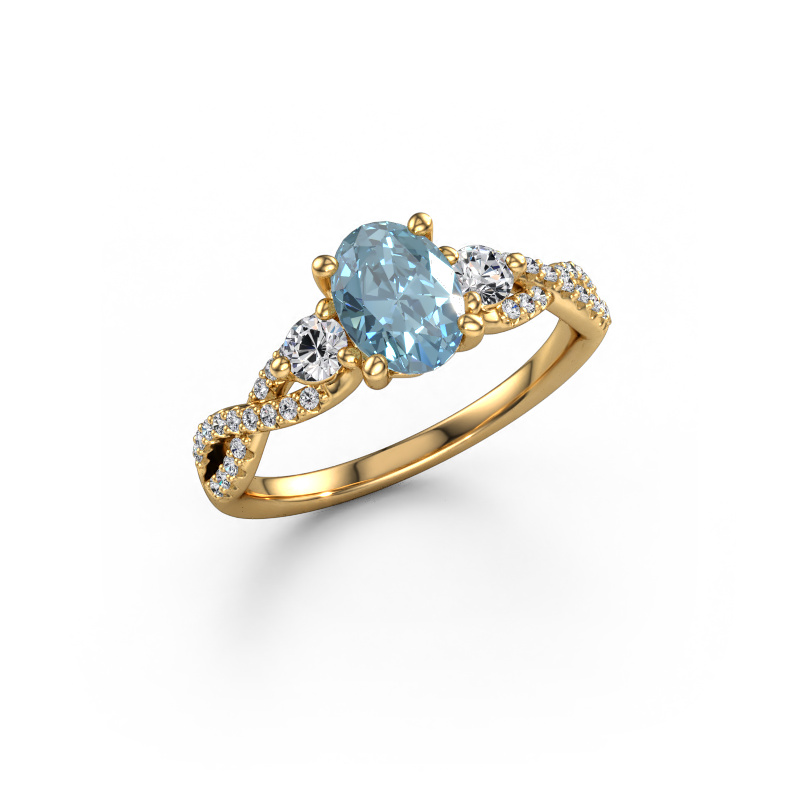 Image of Engagement ring Marilou OVL 585 gold Blue lab grown diamond 7,5x5,5 mm