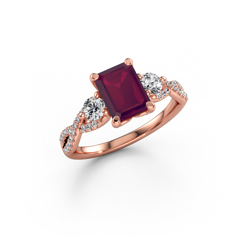 Immagine di Anello di fidanzamento Marilou EME 585 oro rosa Rodolite 8x6 mm