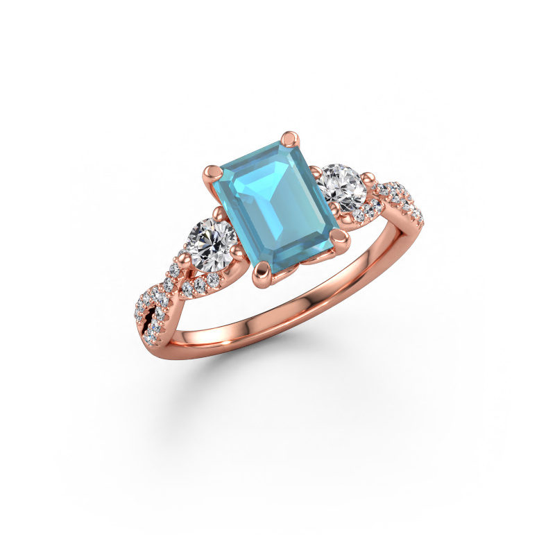 Bild av Förlovningsring Marilou EME 585 roséguld Blå topas 8x6 mm
