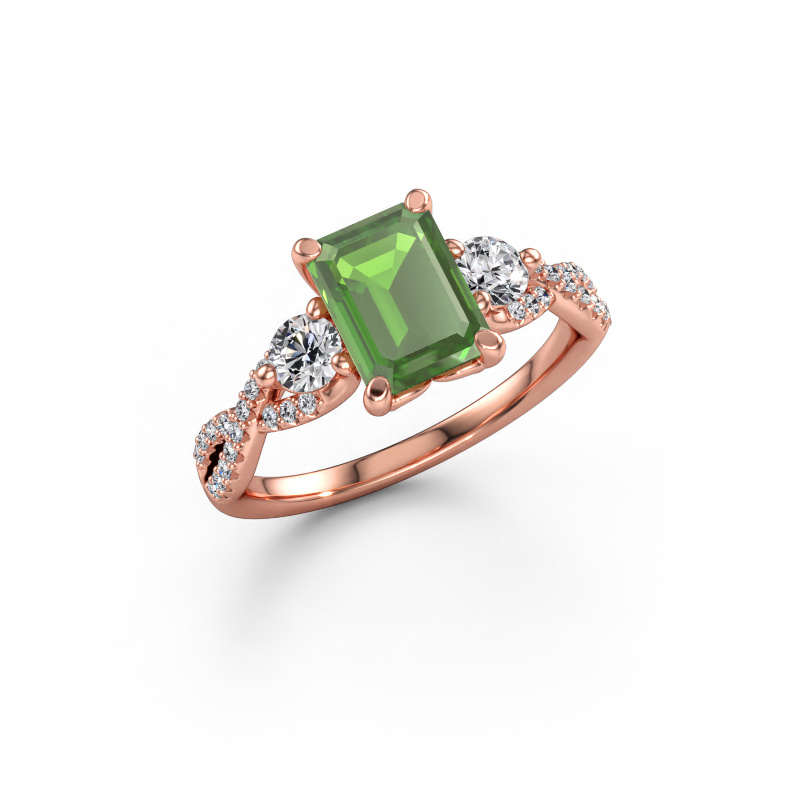 Immagine di Anello di fidanzamento Marilou EME 585 oro rosa Tormalina verde 8x6 mm
