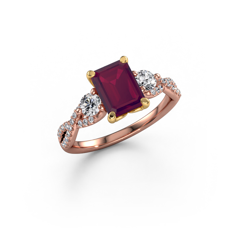 Image of Engagement ring Marilou EME 585 rose gold Rhodolite 8x6 mm