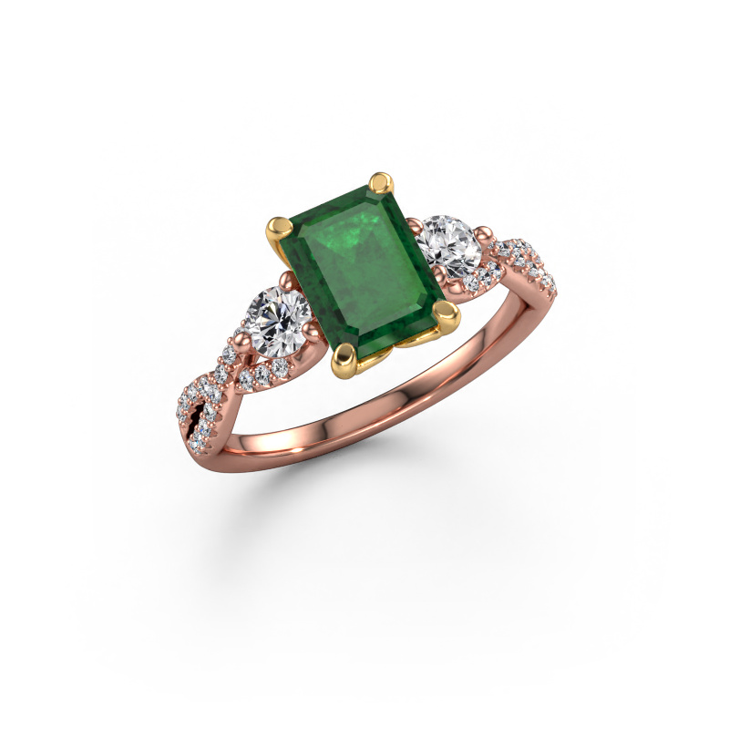 Image de Bague de fiançailles Marilou EME 585 or rose Emeraude 8x6 mm