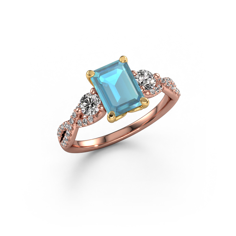 Bild von Verlobungsring Marilou EME 585 Roségold Blau Topas 8x6 mm
