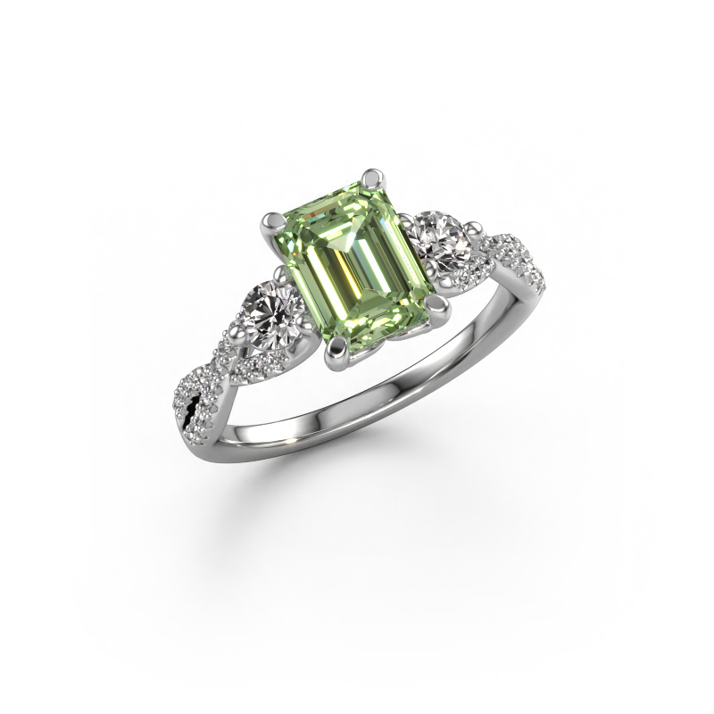 Image of Engagement ring Marilou EME 950 platinum Green lab grown diamond 8x6 mm