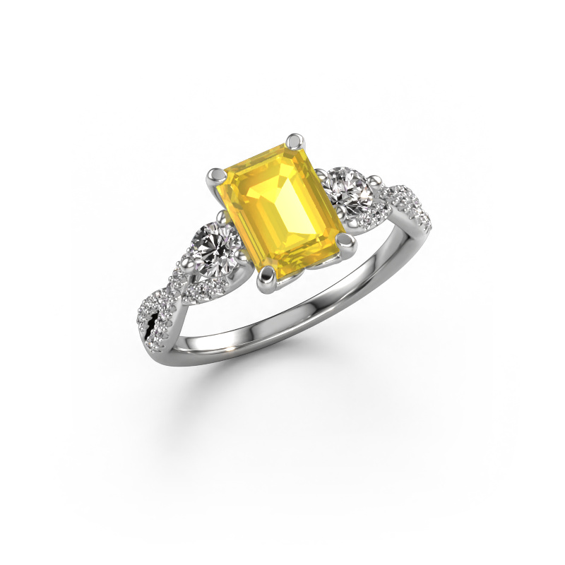 Image de Bague de fiançailles Marilou EME 950 platine Saphir jaune 8x6 mm