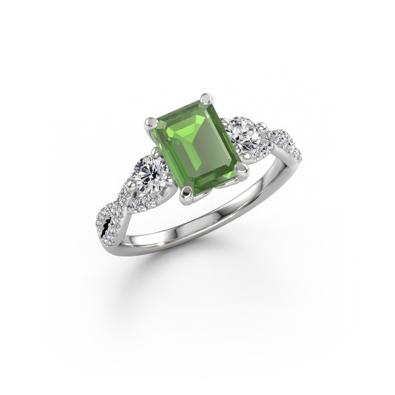Immagine di Anello di fidanzamento Marilou EME 585 oro bianco Tormalina verde 8x6 mm