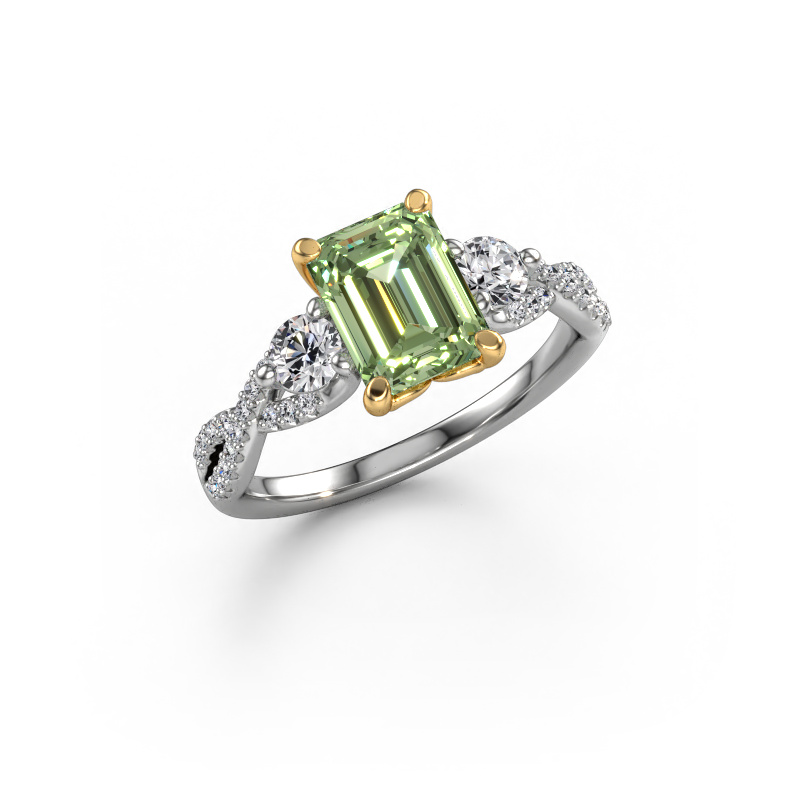 Image of Engagement ring Marilou EME 585 white gold Green lab grown diamond 8x6 mm
