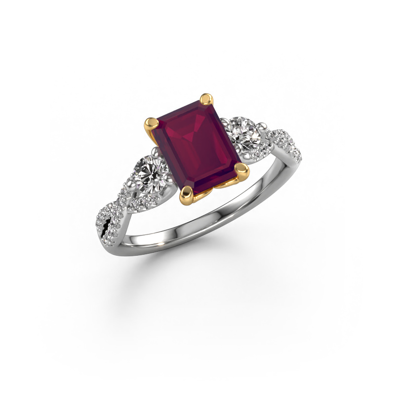 Image of Engagement ring Marilou EME 585 white gold Rhodolite 8x6 mm
