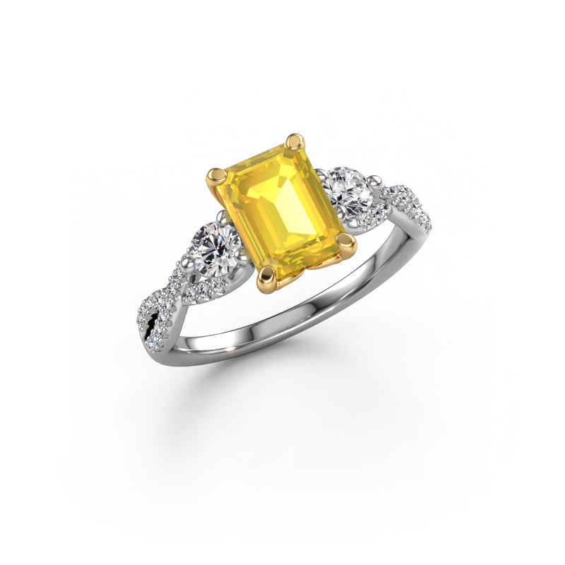 Image de Bague de fiançailles Marilou EME 585 or blanc Saphir jaune 8x6 mm