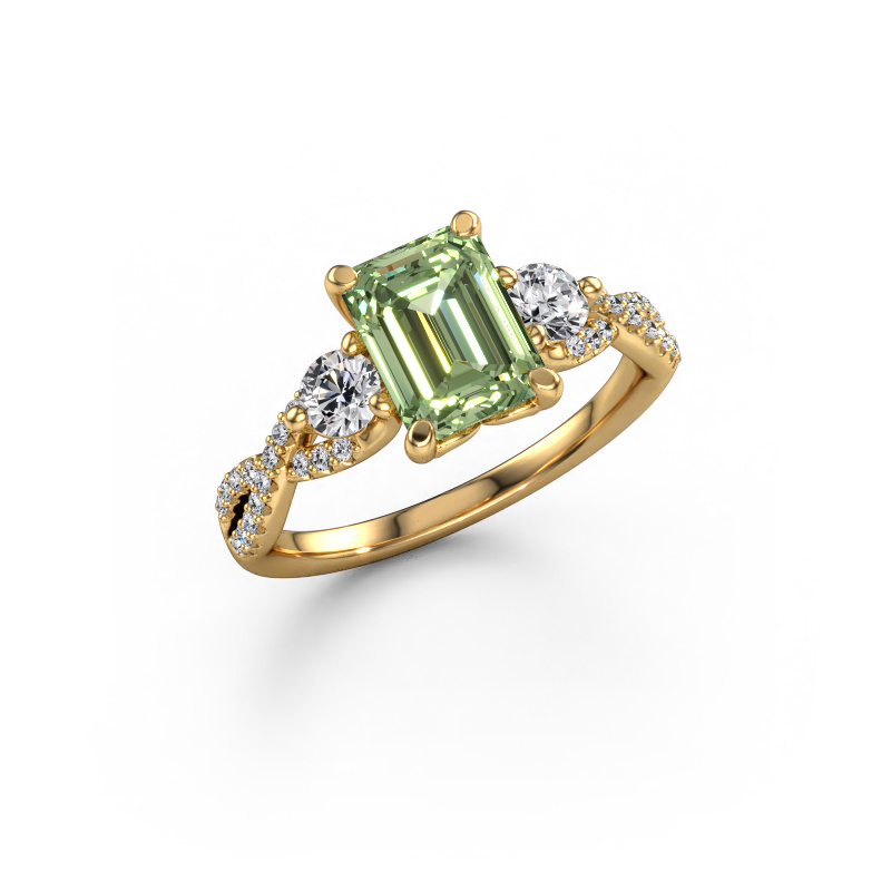 Image of Engagement ring Marilou EME 585 gold Green lab grown diamond 8x6 mm