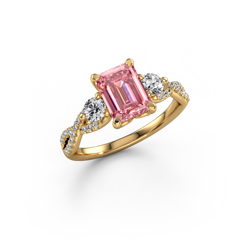 Image of Engagement ring Marilou EME 585 gold Pink lab grown diamond 8x6 mm