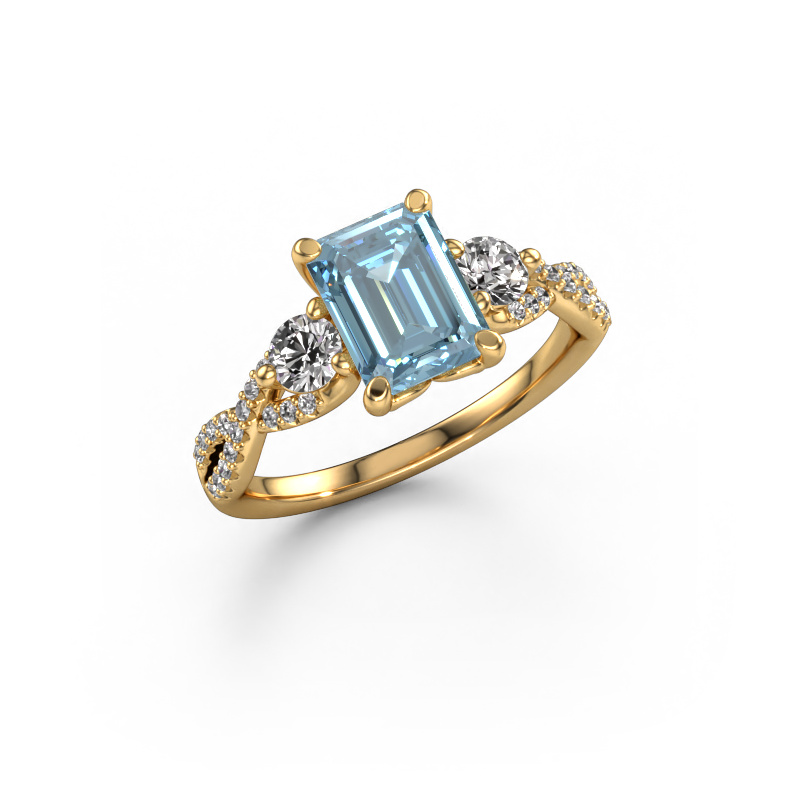 Image de Bague de fiançailles Marilou EME 585 or jaune Diamant synthétique bleu 8x6 mm